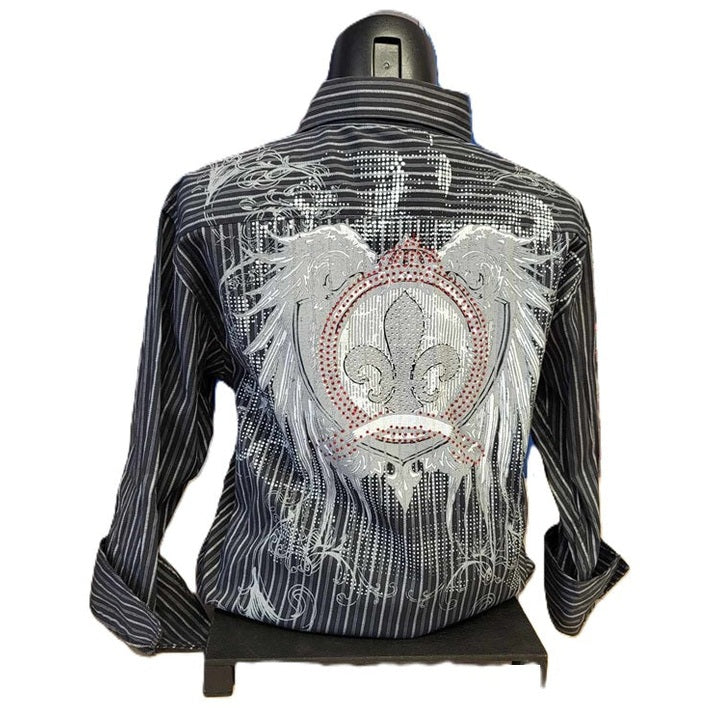 Domini International Inc. Black & Silver Striped w/Crystals Shirt-back view