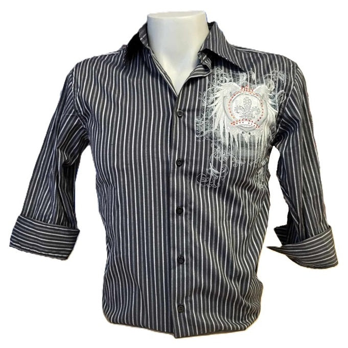 Domini International Inc. Black & Silver Striped w/Crystals Shirt-front view