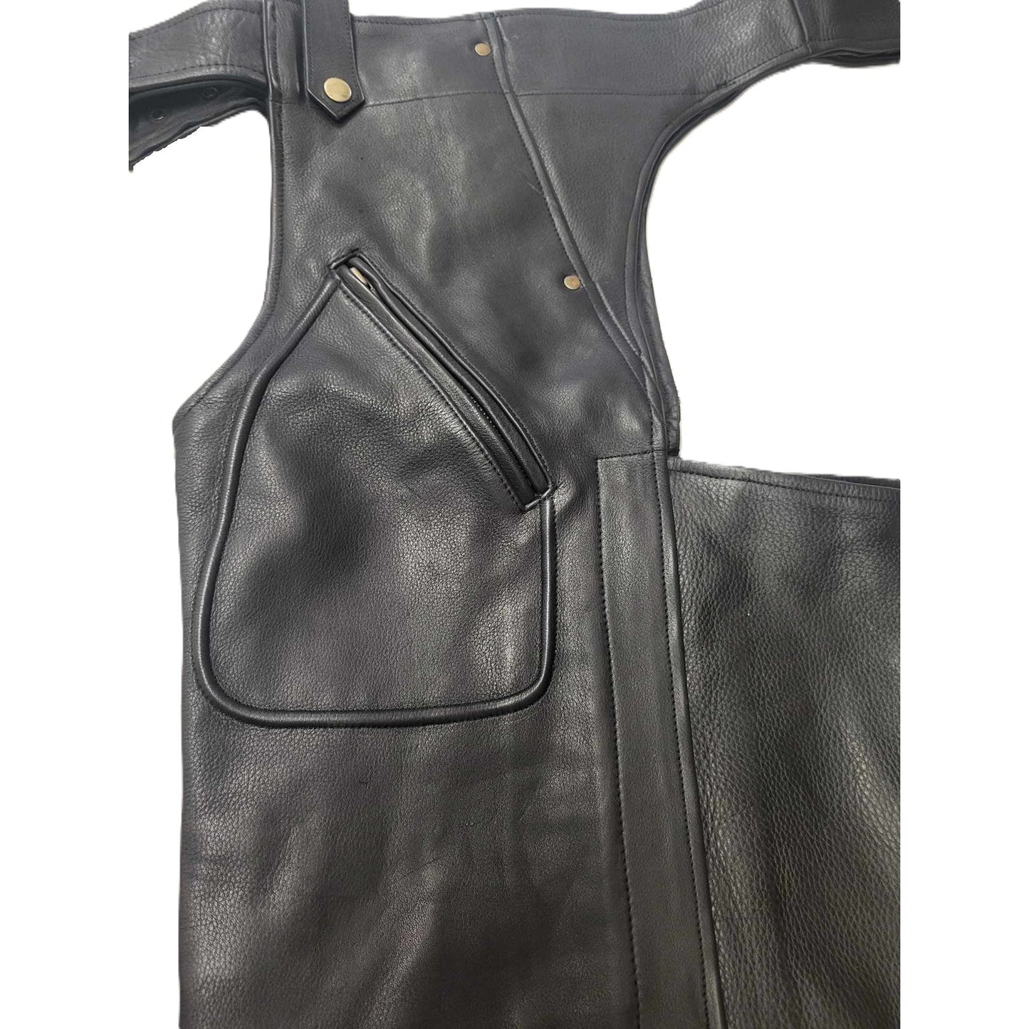 Leather & Steel Unisex Pig Skin Motorcycle Biker Chaps closeup