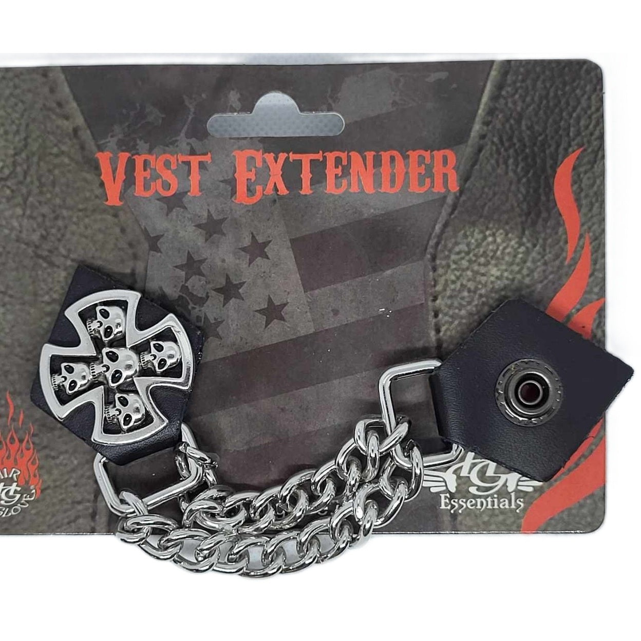 Hair Glove Men's Motorcycle Biker Vest Extender - Stacked Skulls 7"-on Card