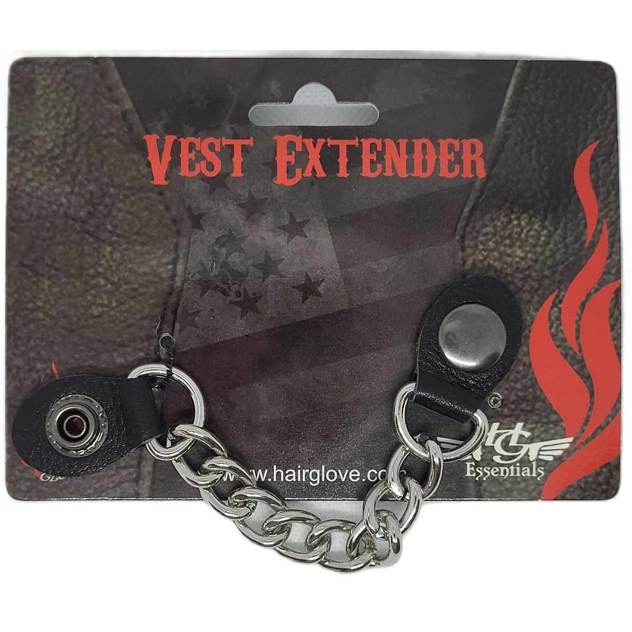Hair Glove Women's Motorcycle Biker Vest Extender- Plain Chrome Chain 7.5"-on card