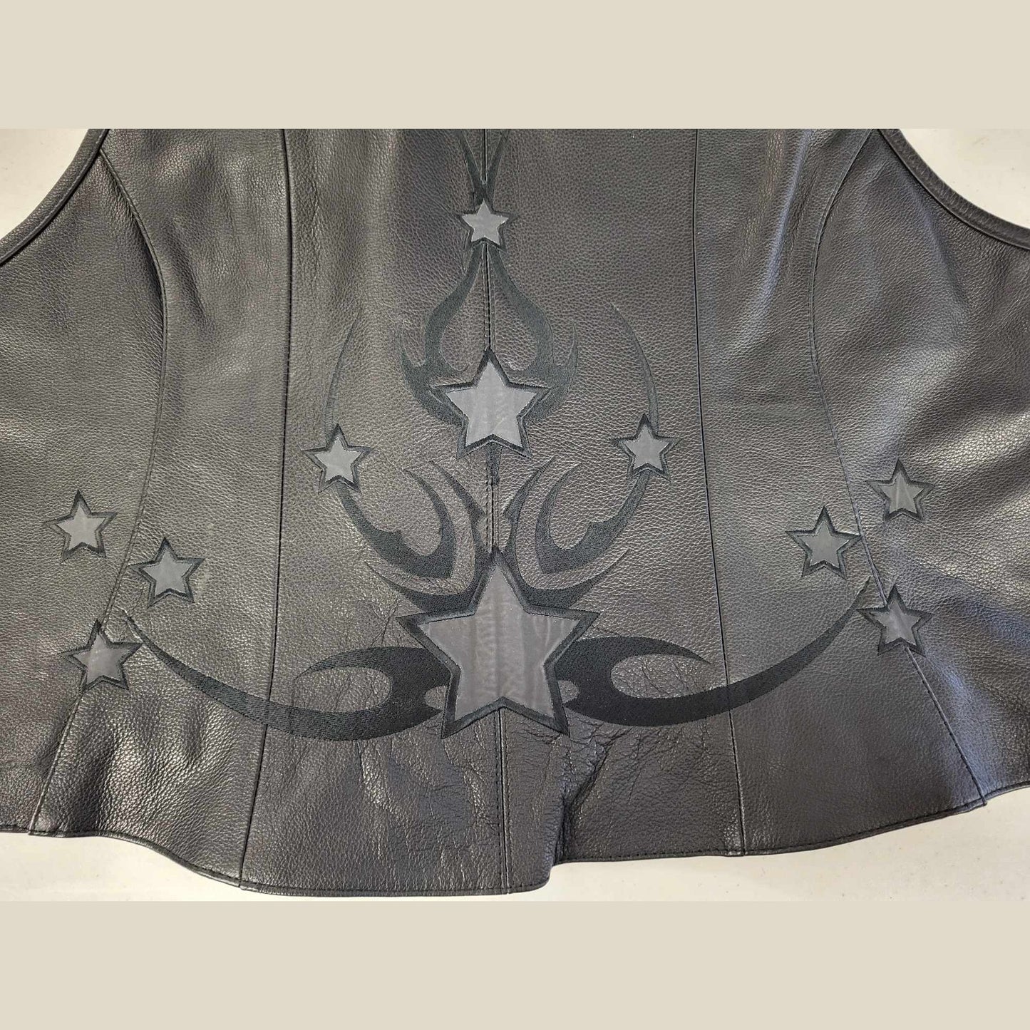 FMC Ladies Star Leather Motorcycle Vest-closeup back