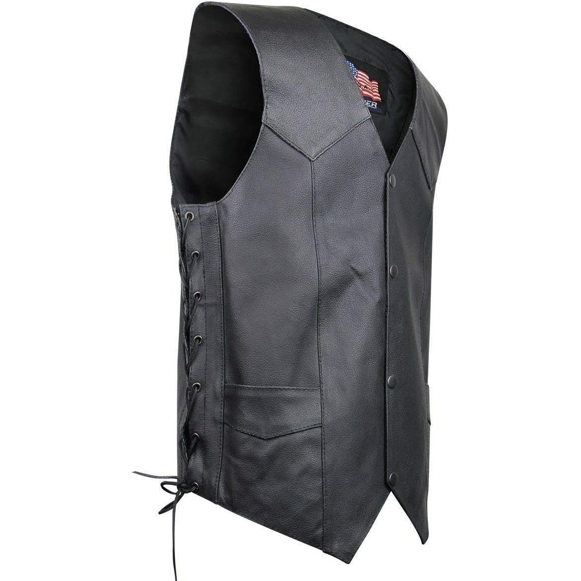 USA Leather Men's 4-Button V-Neck Lace-Up Motorcycle Vest 2XL