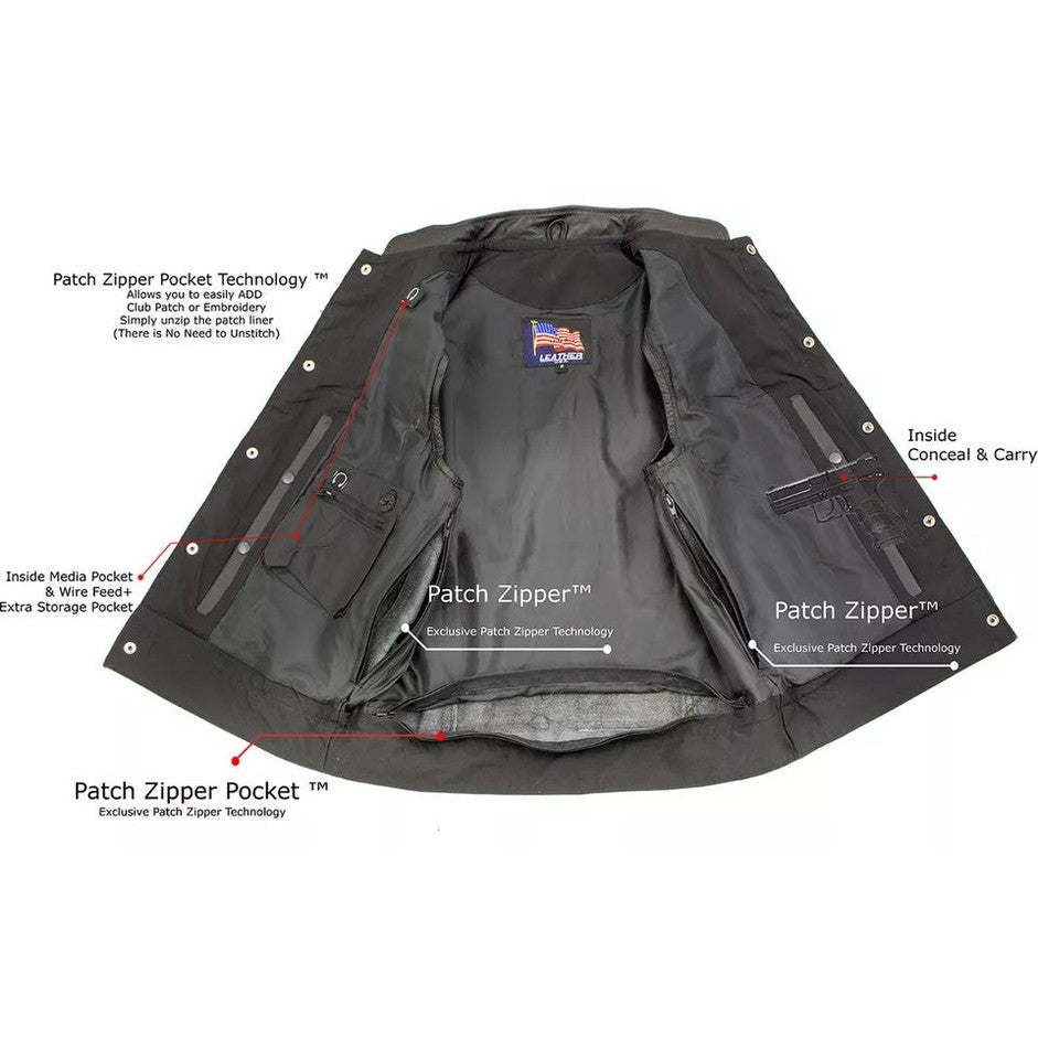 USA Leather Men's Combat Style Motorcycle Vest 2XL