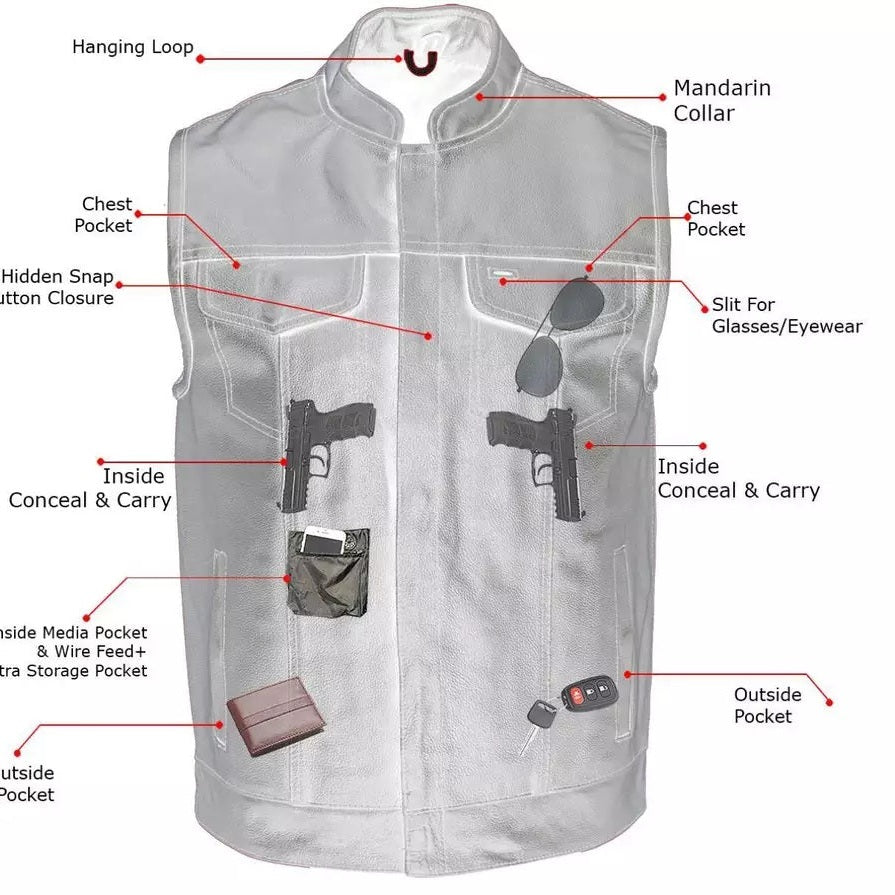 USA Leather Men's Combat Style Motorcycle Vest 2XL