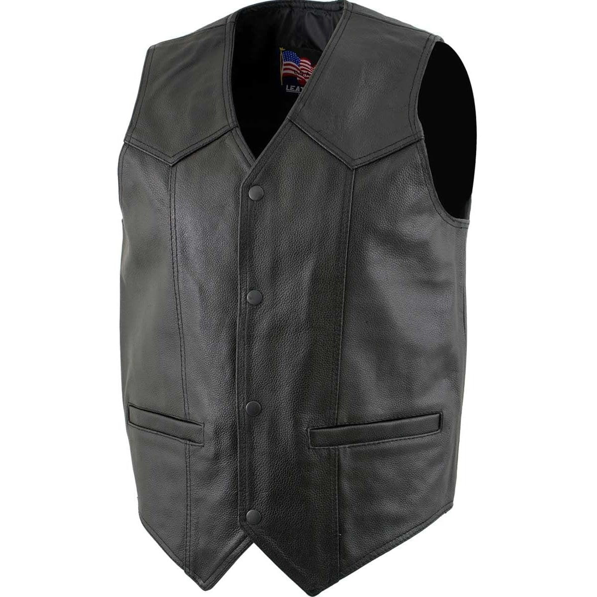 USA Leather Men's Classy V-Neck Motorcycle Vest 3XL