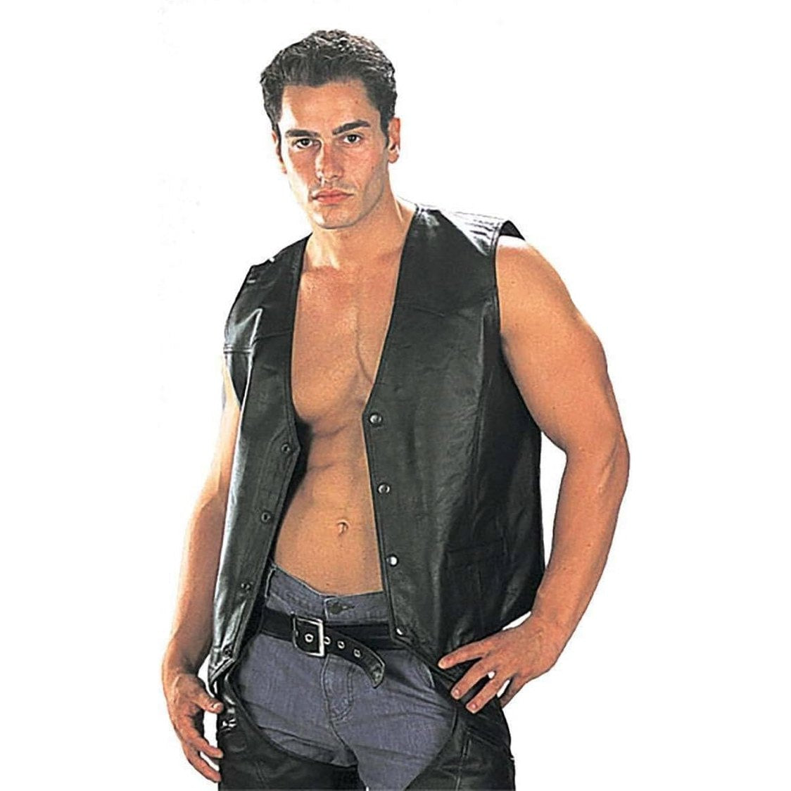 USA Leather Men's Classy V-Neck Motorcycle Vest 3XL