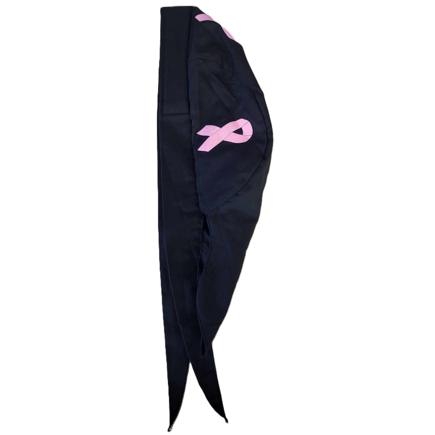 Sparkling Earth Skull Cap Doo Rag-Pink Cancer Ribbon on Black side view
