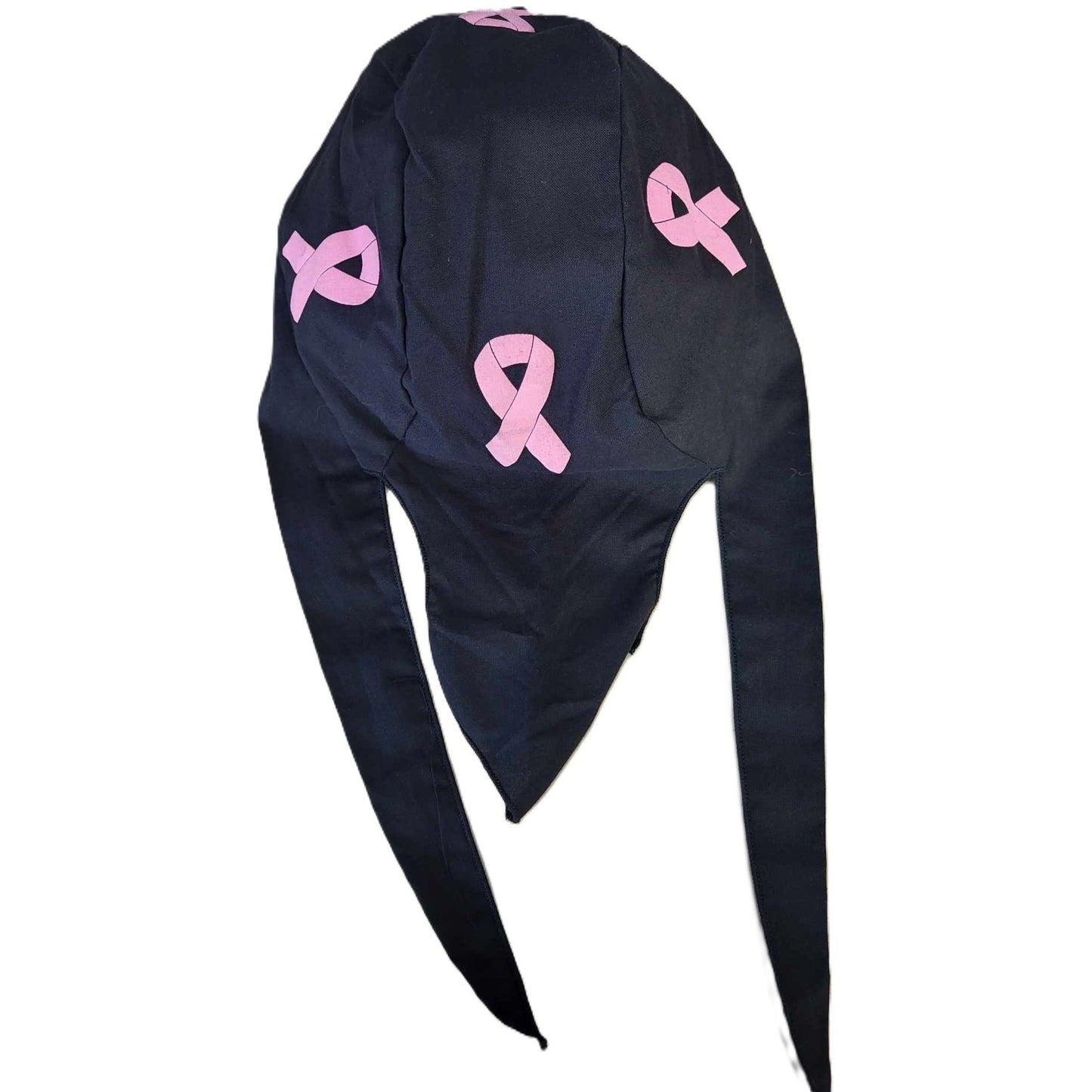 Sparkling Earth Skull Cap Doo Rag-Pink Cancer Ribbon on Black
