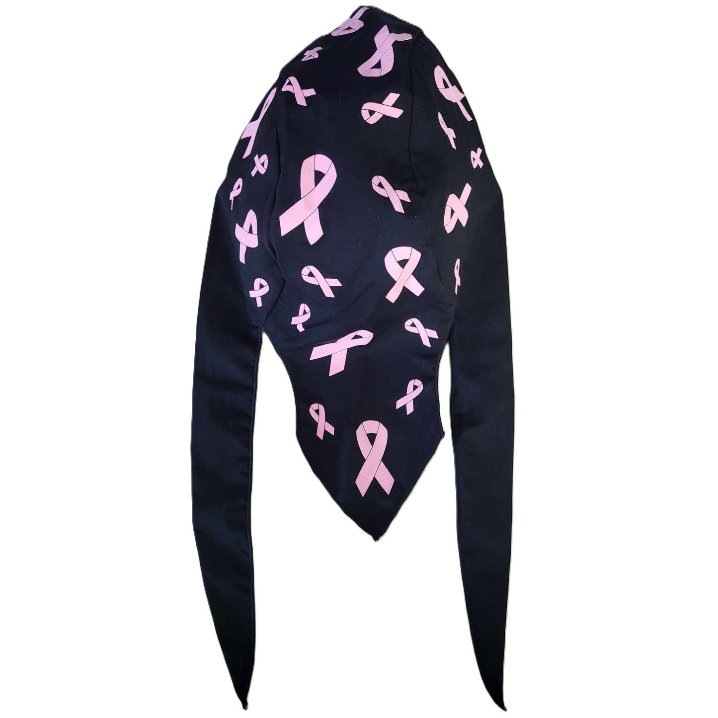 Sparkling Earth Skull Cap Doo Rag-Tossed Pink Cancer Ribbon on Black