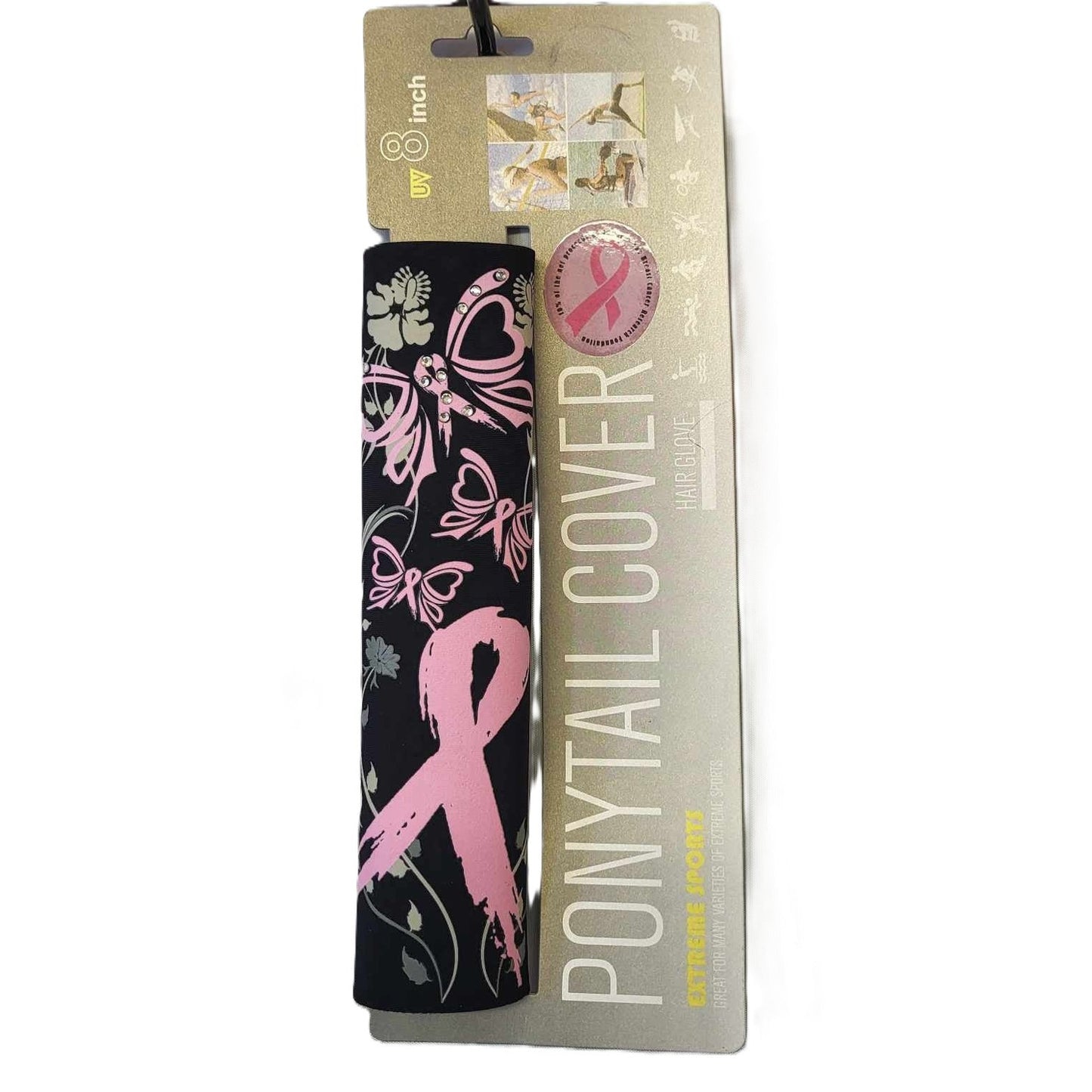 Hair Glove 4" Neoprene Hair Glove Wrap -Pink Ribbon Butterfly w/Gems on Card