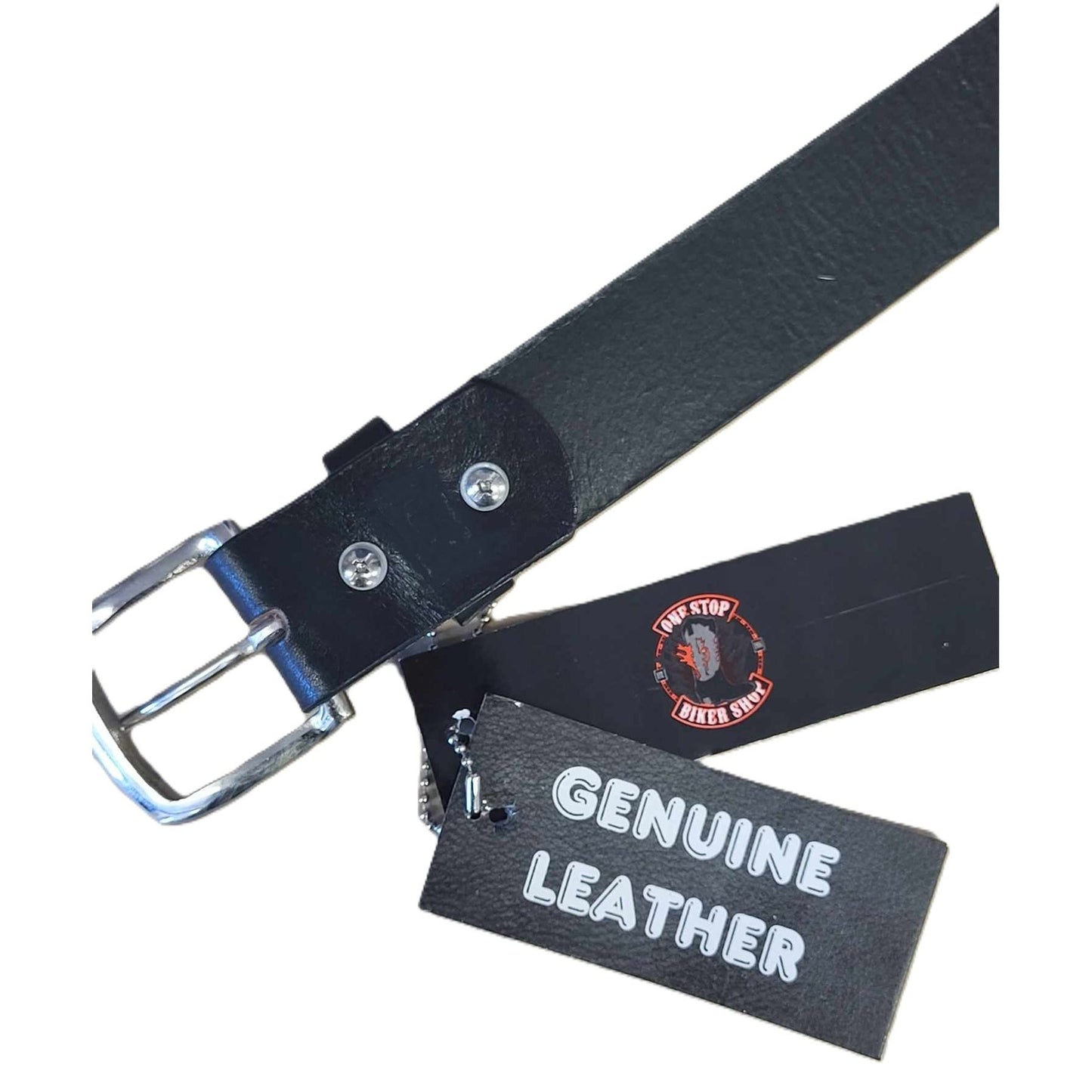 leather belt with tags
