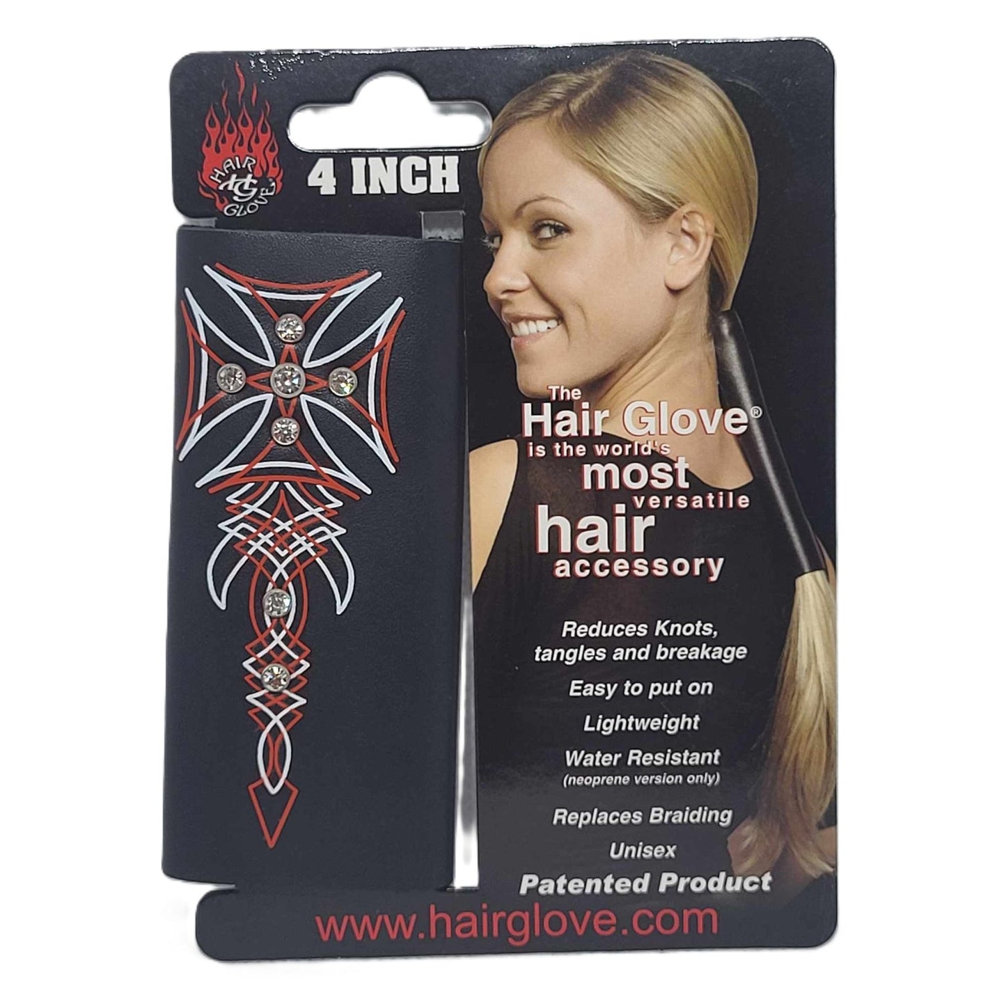 Hair Glove-4" Leather Hair Glove Wrap -Red Maltese Cross on Card