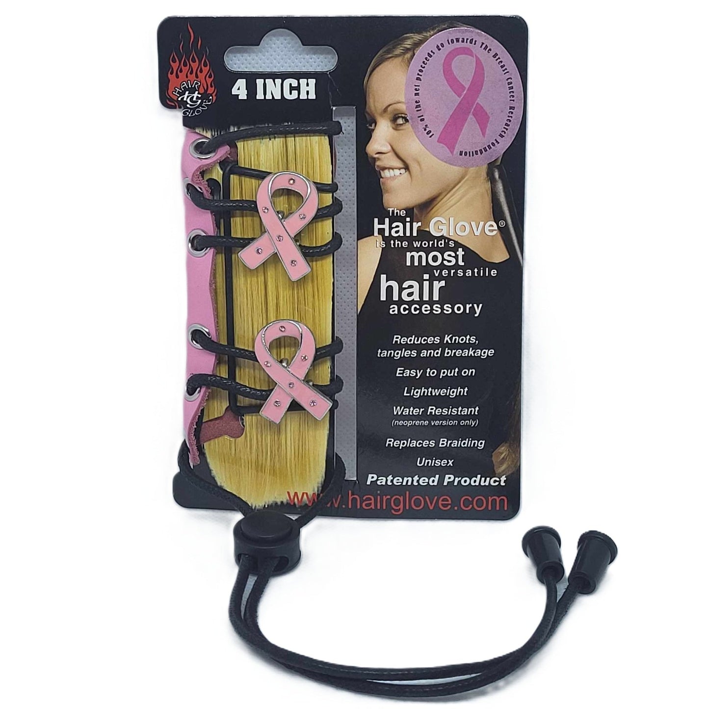 Hair Glove 4" Leather Hair Glove Wrap Lace Up Metal Pink Ribbons w/Gems Pink
