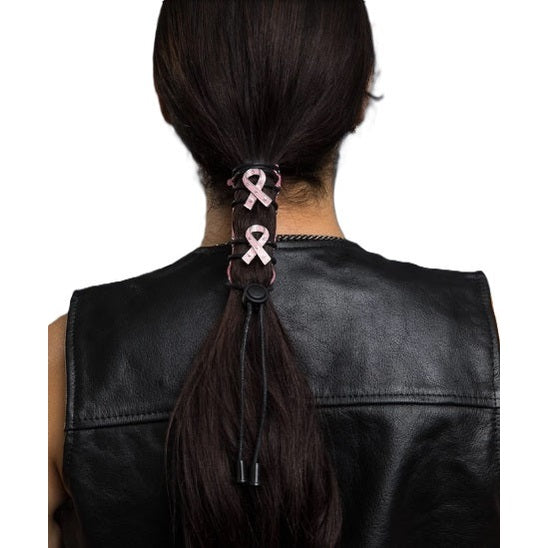 Hair Glove 4" Leather Hair Glove Wrap Lace Up Metal Pink Ribbons w/Gems Pink