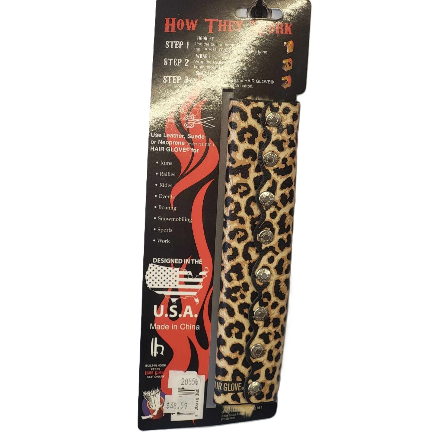 Hair Glove-8" Leather Hair Glove Wrap -Leopard Print Back