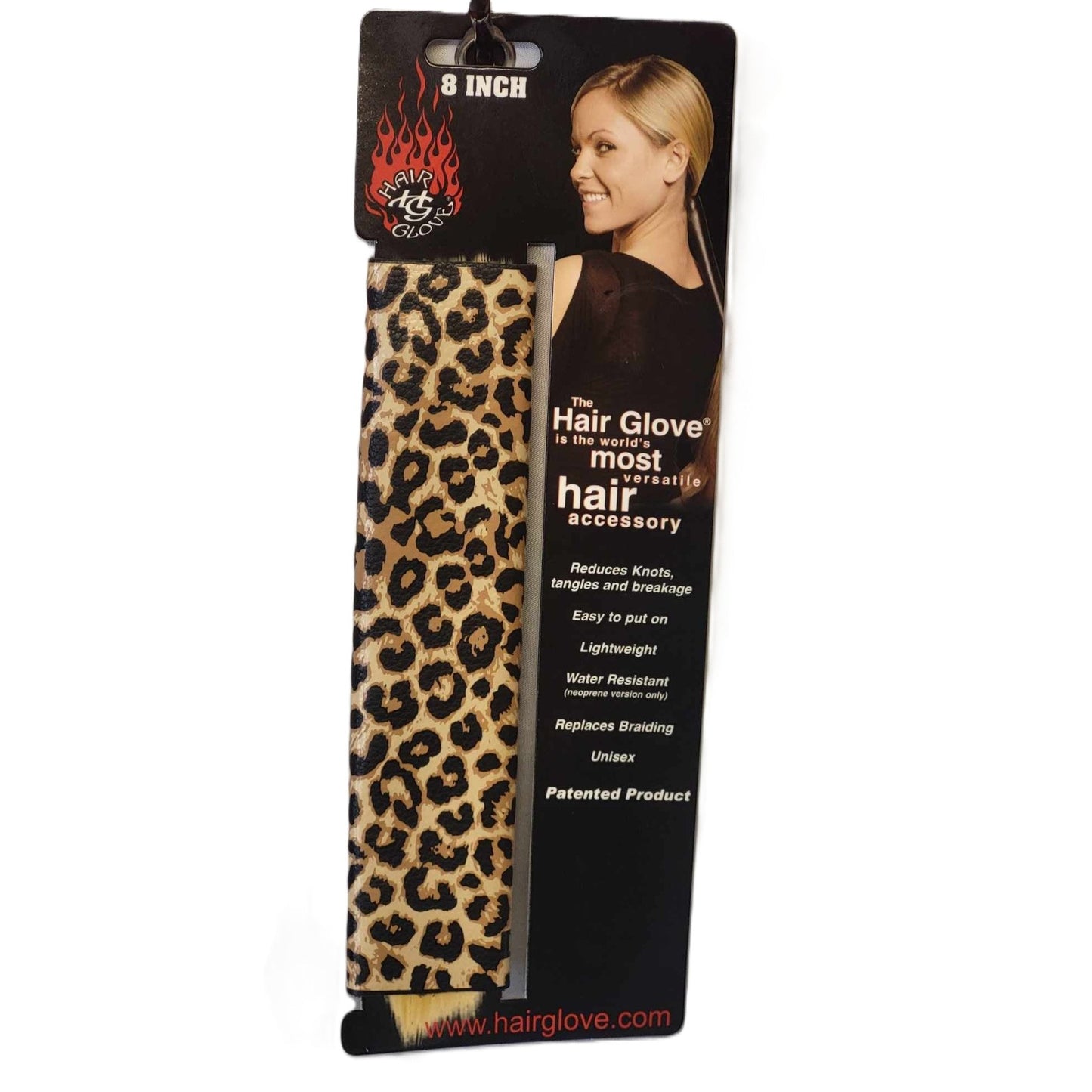 Hair Glove-8" Leather Hair Glove Wrap -Leopard Print on Card