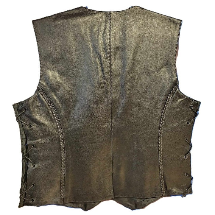 Canadian Motorcycle Company Ladies Braided Lace-Up Sides Leather Motorcycle Vest-Laceup Sides XL