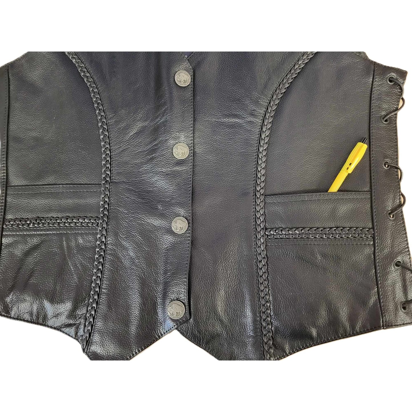 Canadian Motorcycle Company Ladies Braided Lace-Up Sides Leather Motorcycle Vest-Laceup Sides XL