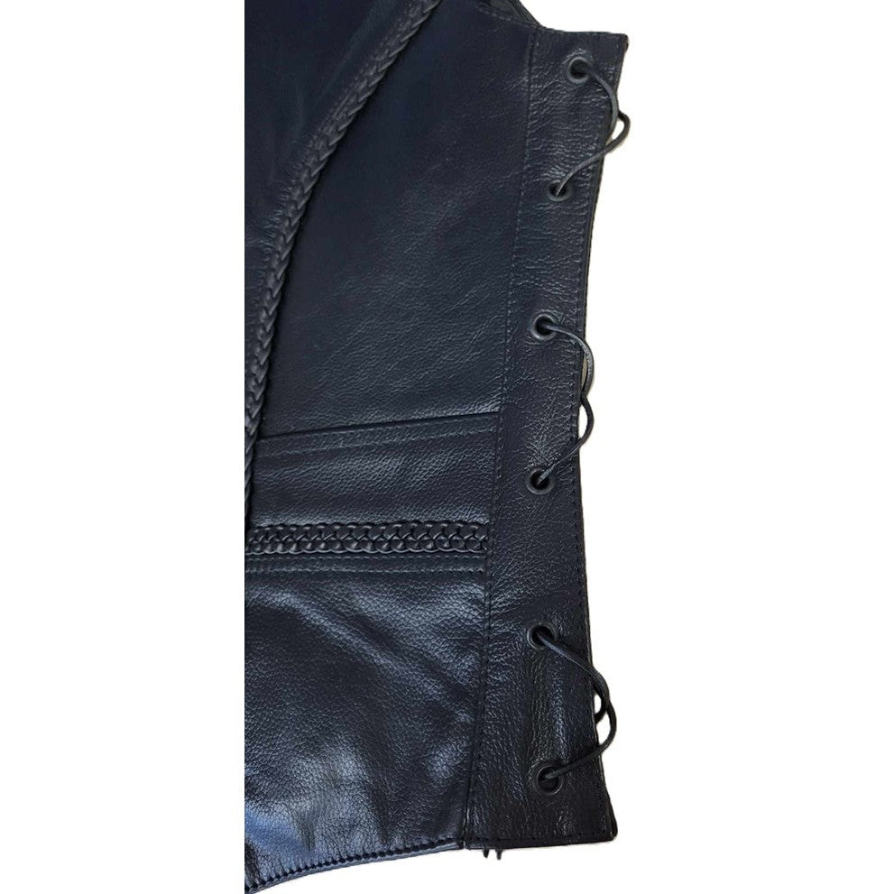 Canadian Motorcycle Company Ladies Braided Lace-Up Sides Leather Motorcycle Vest-Laceup Sides XL