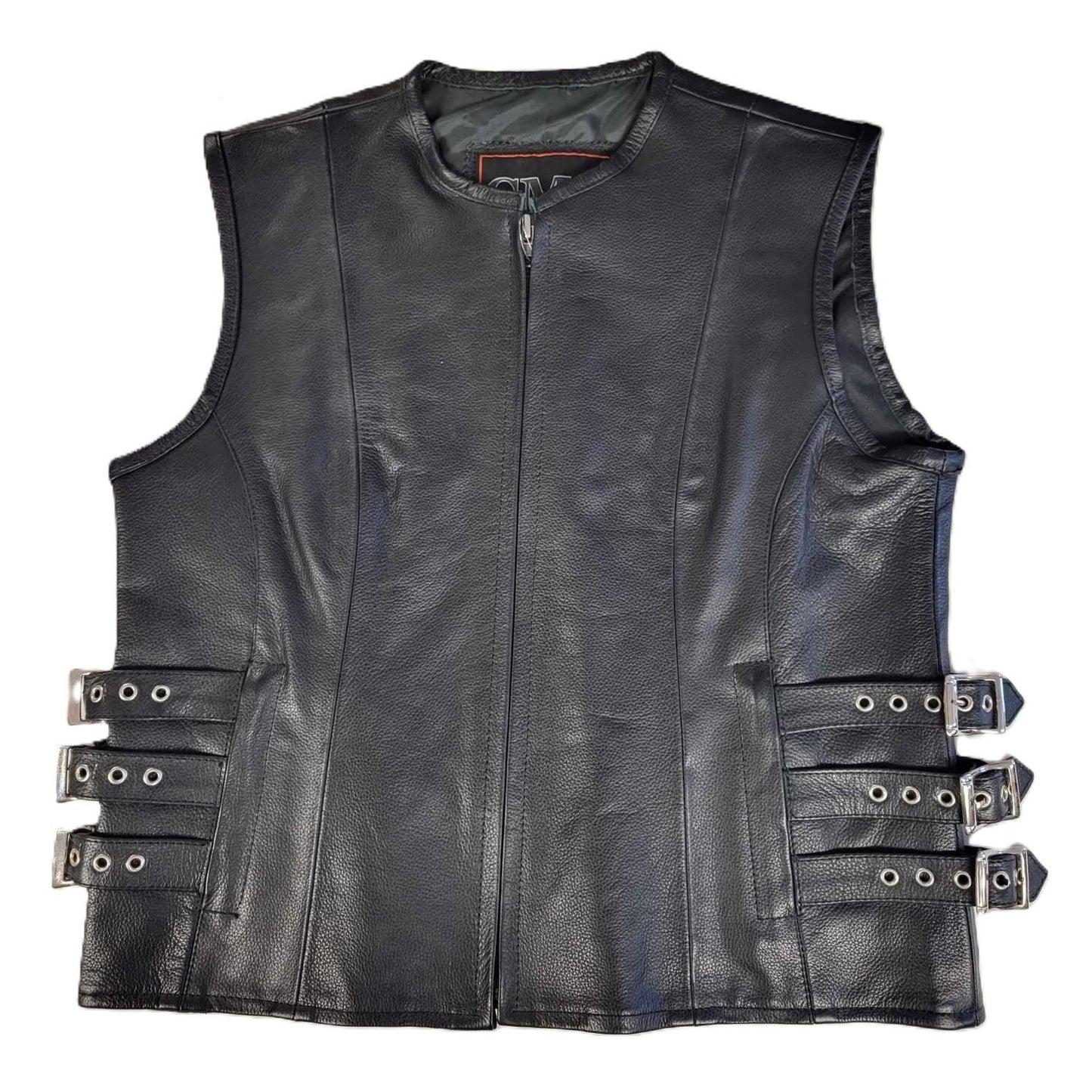 Canadian Motorcycle Company Ladies 3-Buckle Sides Leather Motorcycle Vest Small