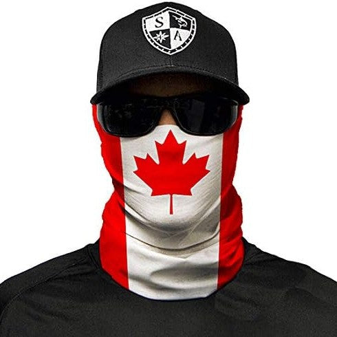 man wearing canadian flag neck tube