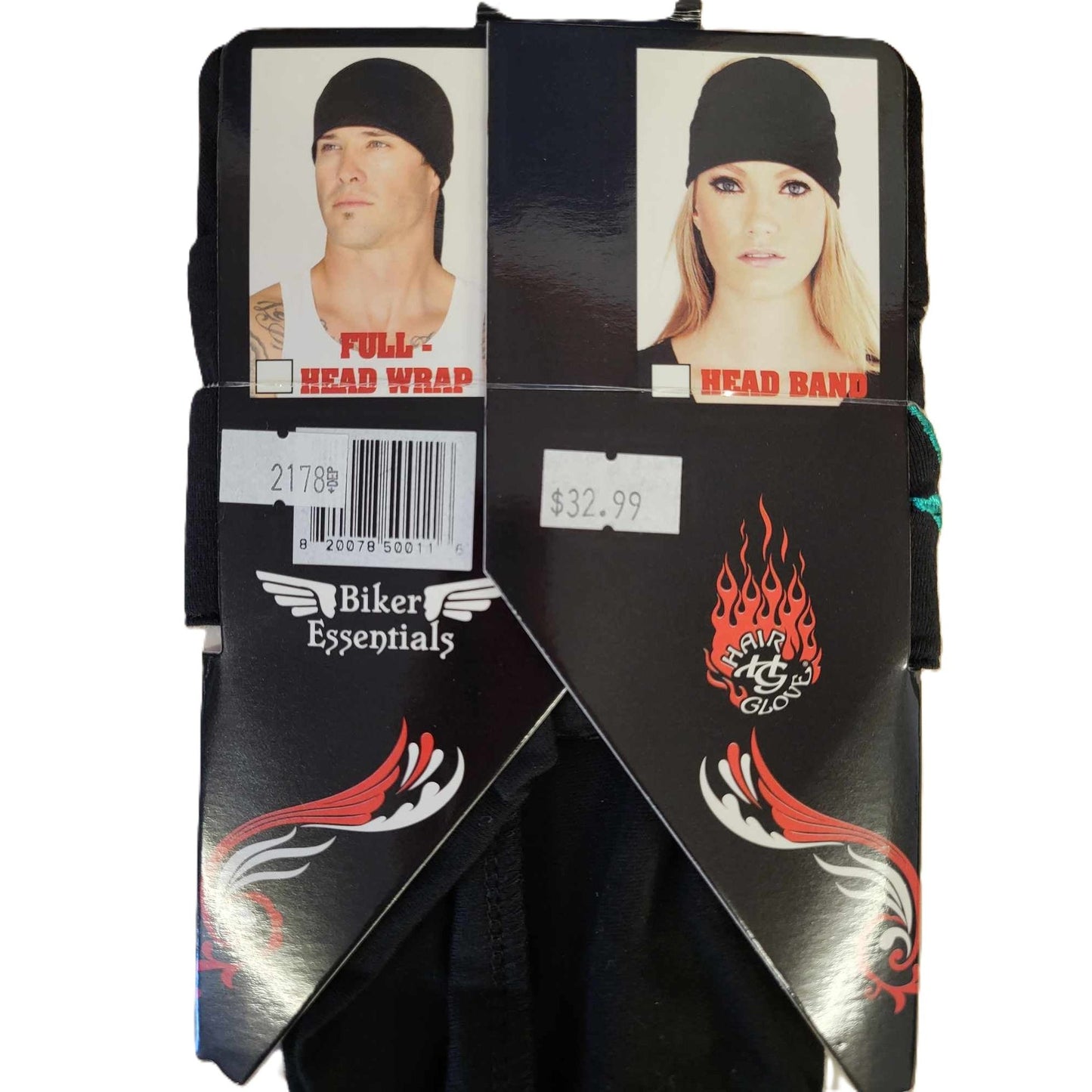 Hair Glove Motorcycle Biker Skull Cap Doo Rag -Marajuana Leaf-back of packaging