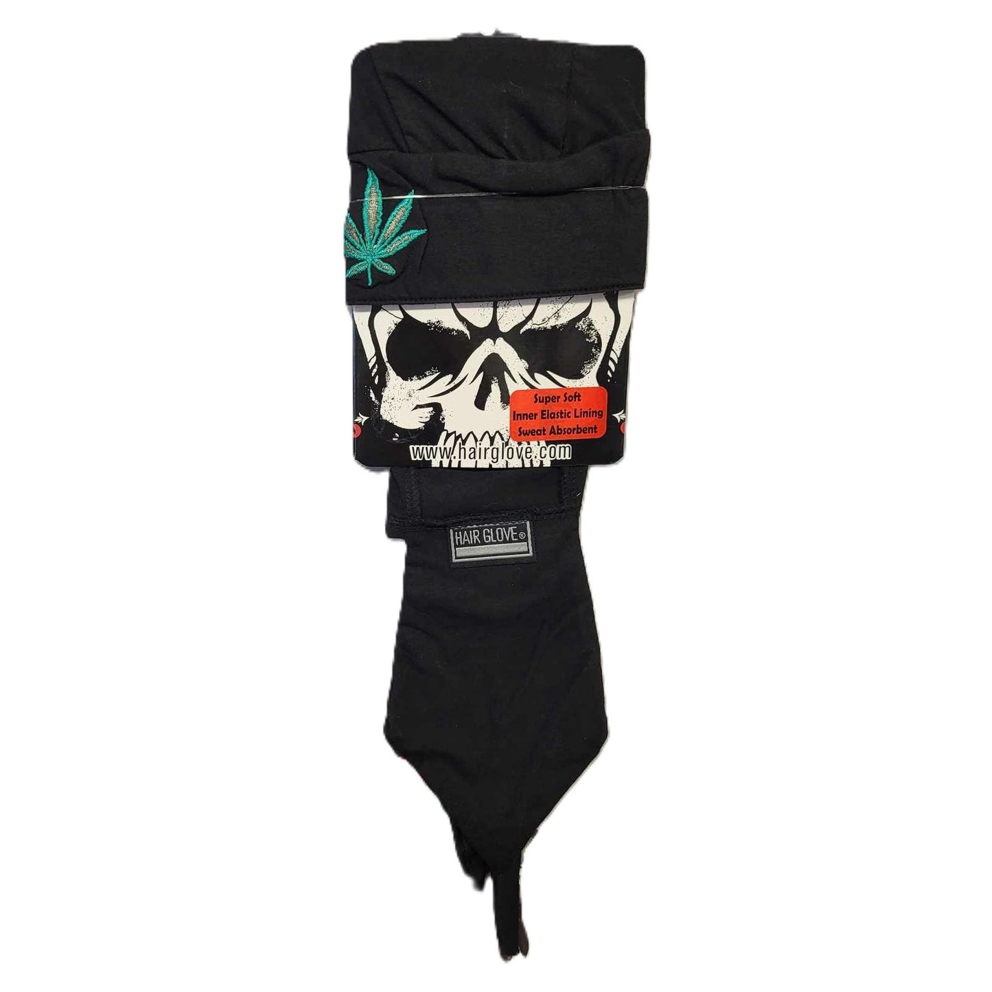 Hair Glove Motorcycle Biker Skull Cap Doo Rag -Marajuana Leaf-on packaging