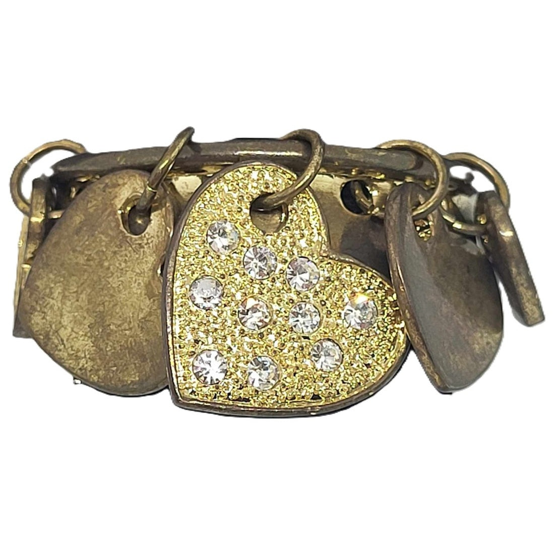 Hair Glove-Hair Ringz Dangling Heart Charms w/Rhinestones-Tarnished