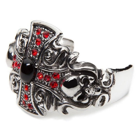 Hair Glove-Hair Ringz Antique Silver Iron Cross w/Ruby Crystals-side