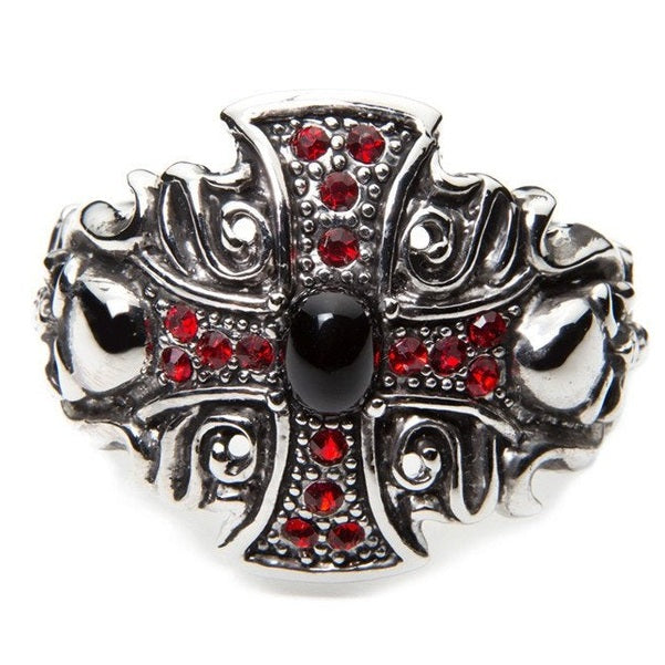 Hair Glove-Hair Ringz Antique Silver Iron Cross w/Ruby Crystals
