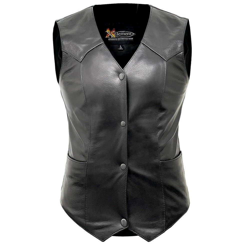 Ladies USA Leather V-Neck 4-Snap Classy Motorcycle Vest