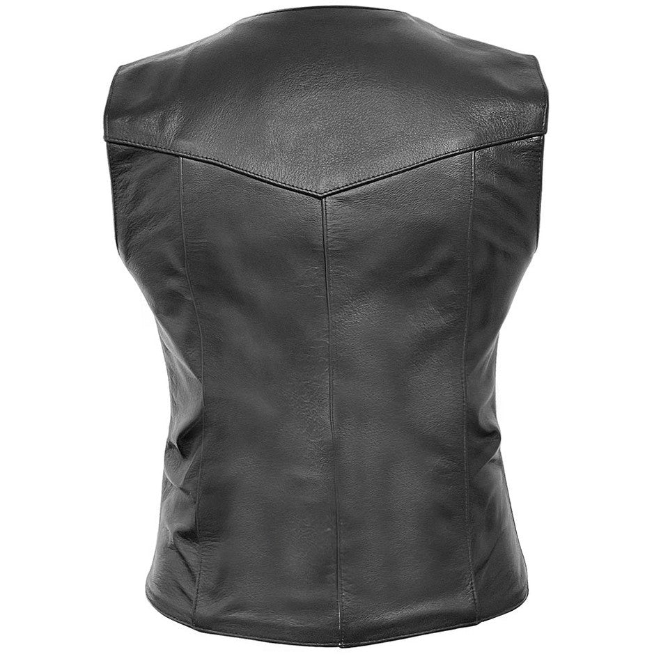 Ladies USA Leather V-Neck 4-Snap Classy Motorcycle Vest