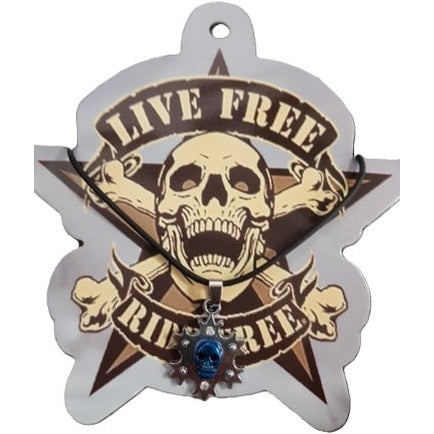Live Free Ride Free Rope Blue Skull Necklace