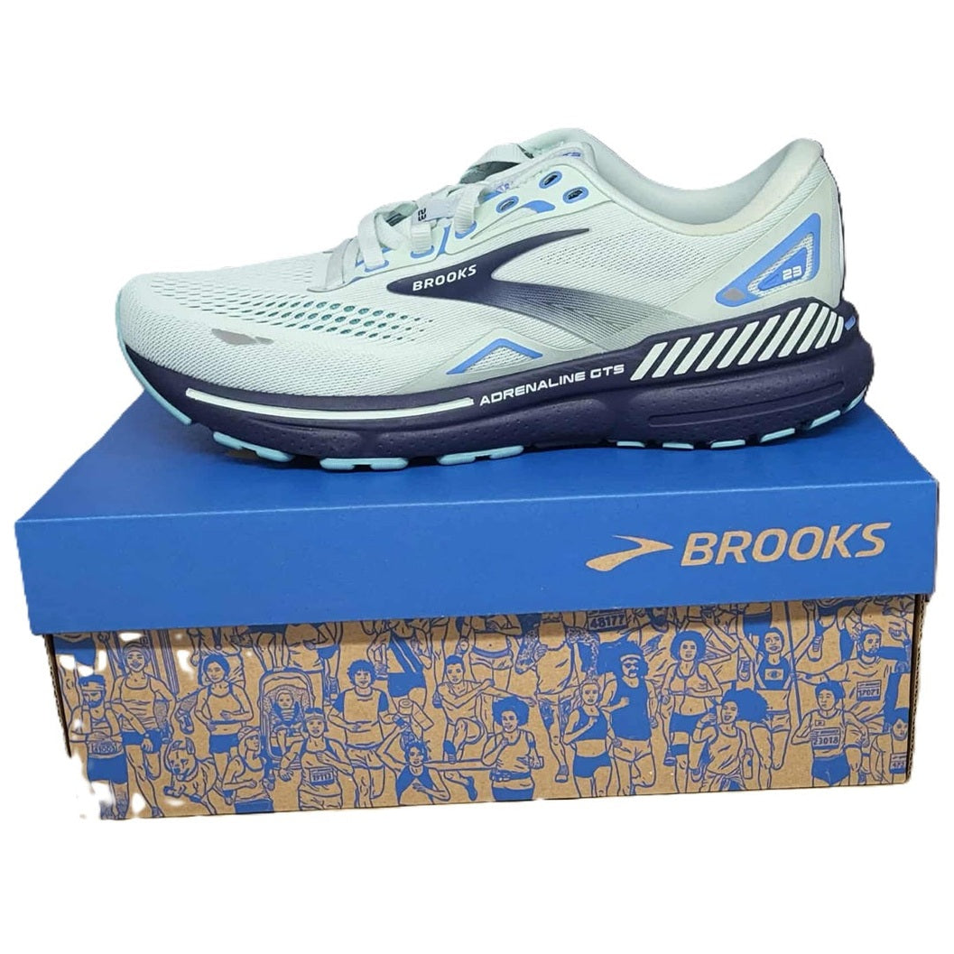 running shoe on shoe box