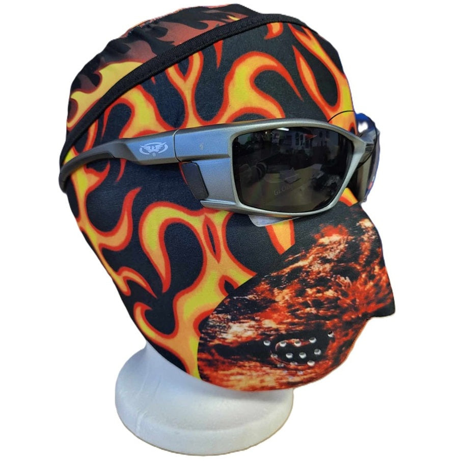CMC flames face mask side view