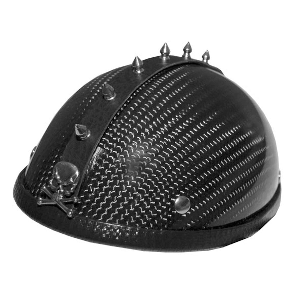 Spike Strip Mohawk-Skull & Crossbones on beanie helmet angled