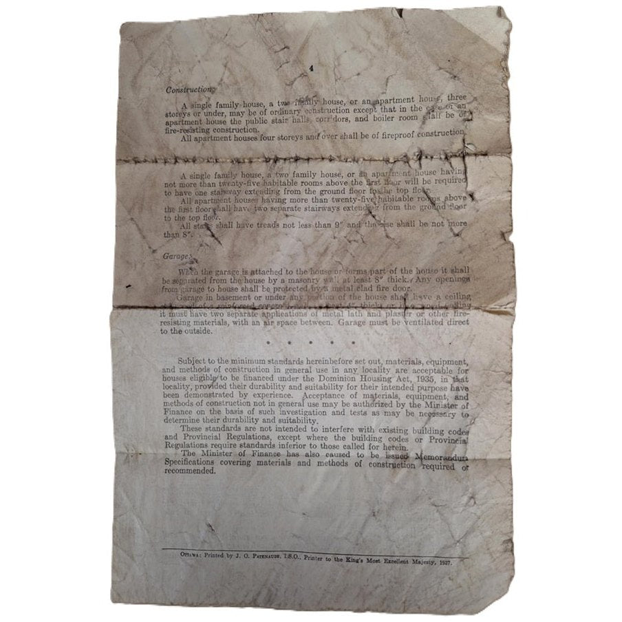 Dominion Housing Act - 1935 An Act to assist the Construction of Houses-Great Depression Canada