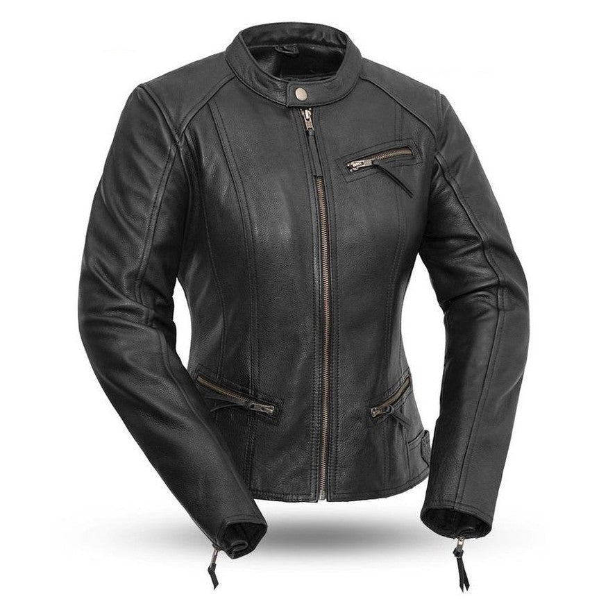 FMC Ladies Vented Leather Motorcycle Jacket-front