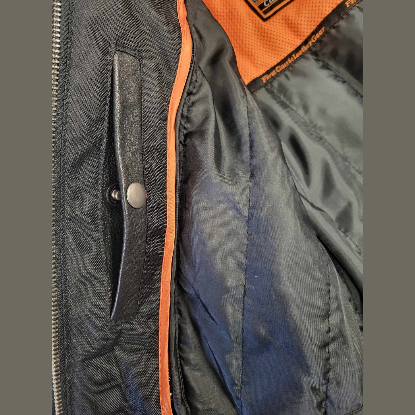 FMC Ladies Vented Leather Motorcycle Jacket-inside right pocket