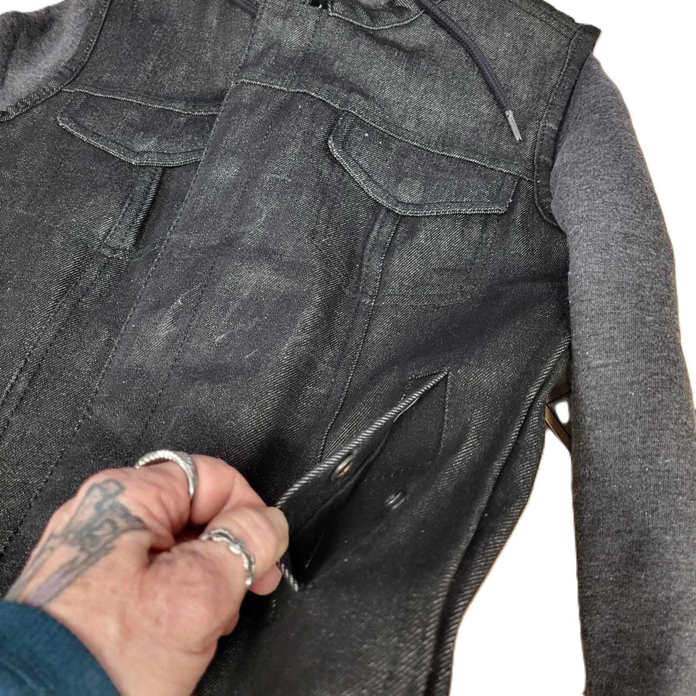 Essex Denim Women's Motorcycle Club Vest With Hoodie-03