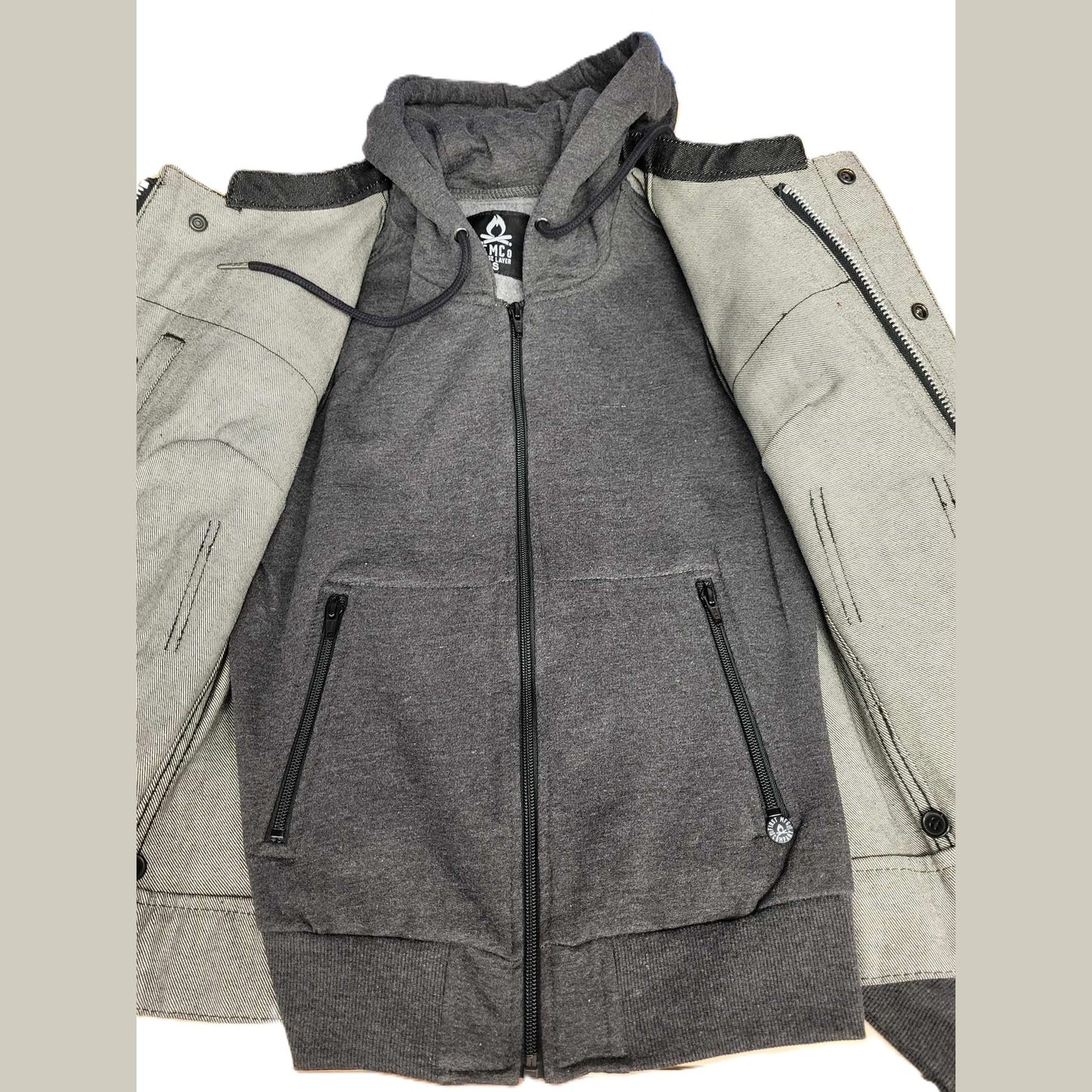 Essex Denim Women's Motorcycle Club Vest With Hoodie-06