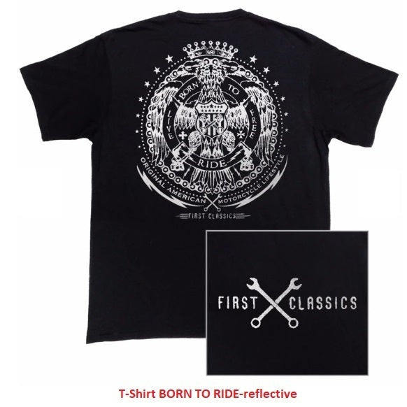 Mens T-Shirt BORN TO RIDE-Reflective-front and back