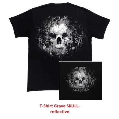 Mens T-Shirt Grave SKULL-Reflective-front and back