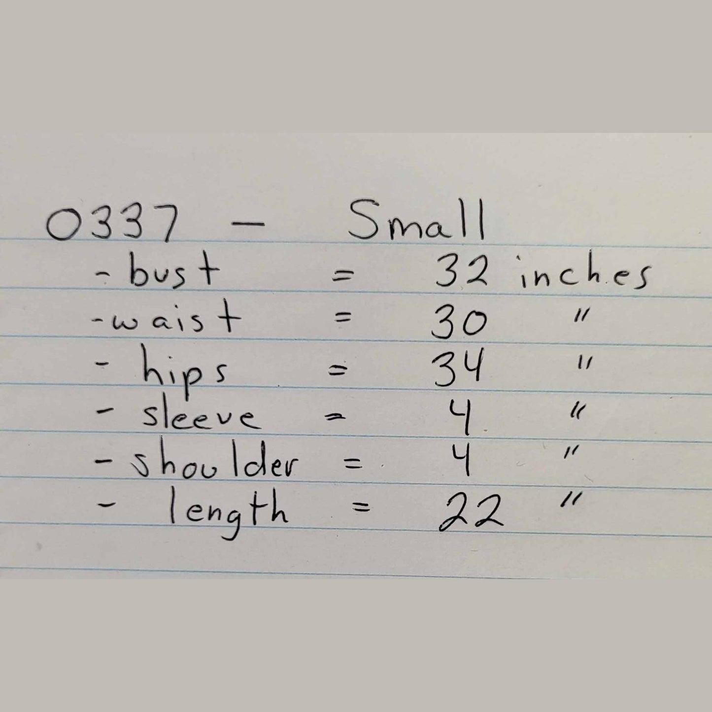 0337- Size chart