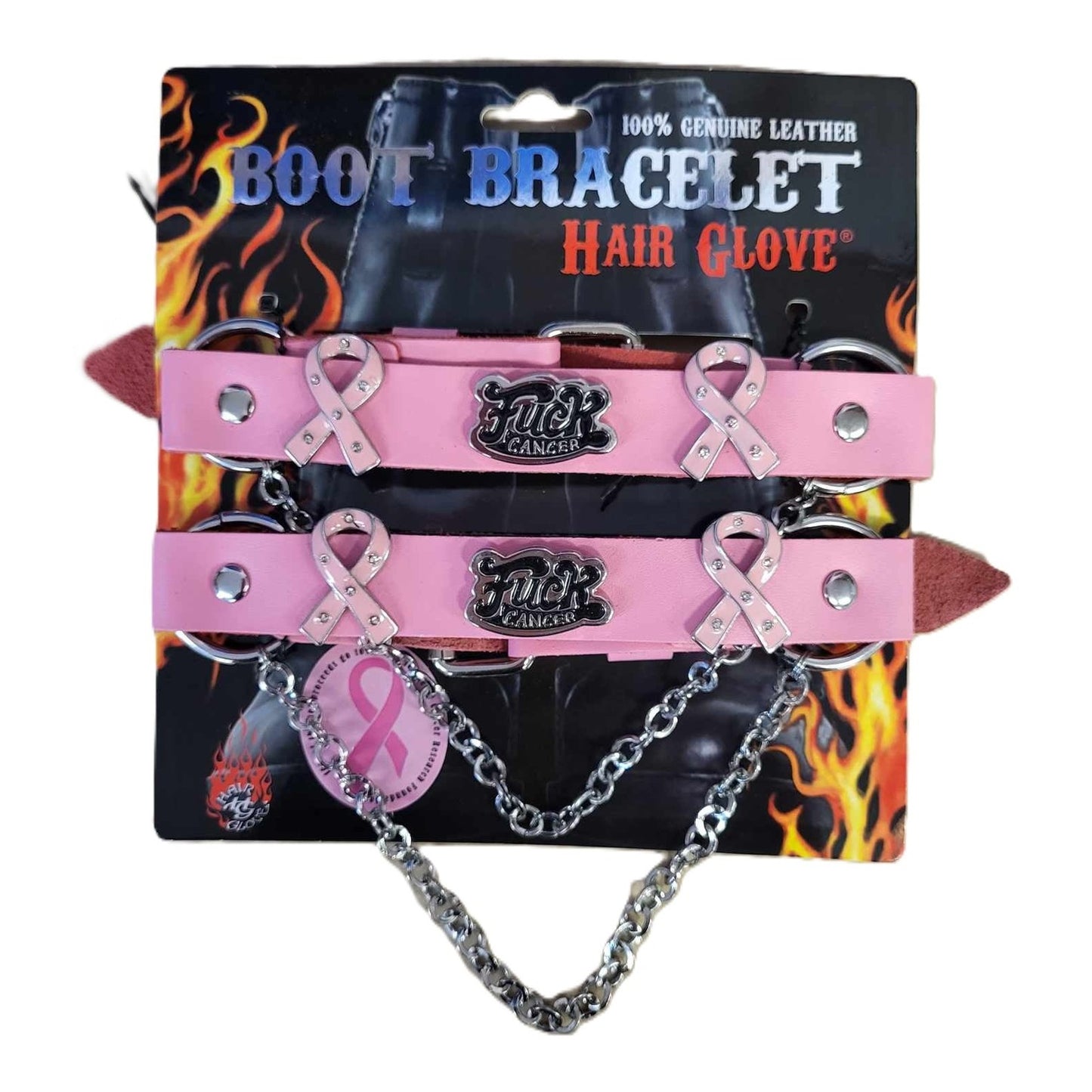 Hair Glove Pink F**K CANCER w/Gems Boot Bracelets