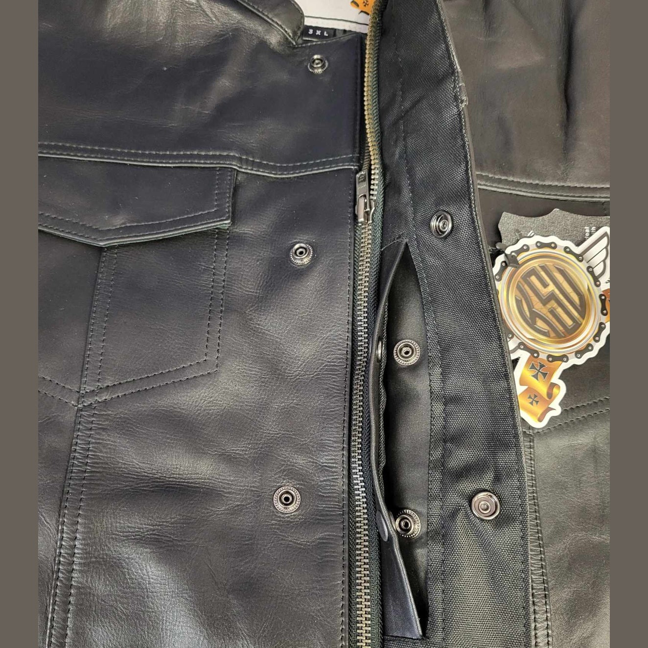 Kick Stands Up Biker Shop Men's Leather Motorcycle Club Vest-easy access inside pocket