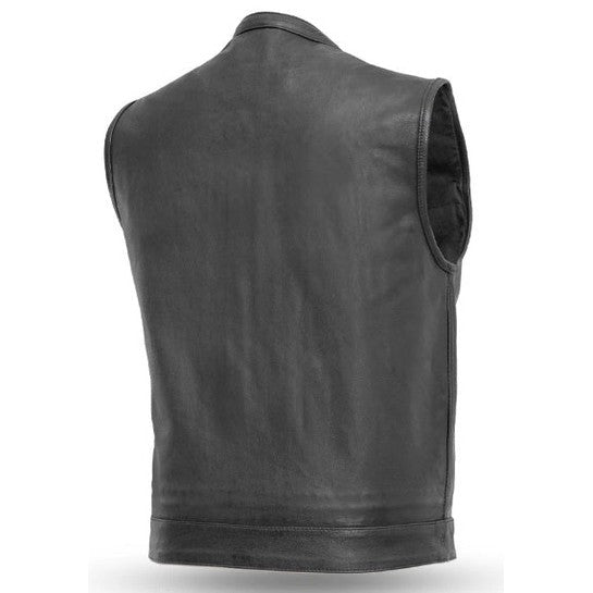 Kick Stands Up Biker Shop Men's Leather Motorcycle Club Vest-Collared-back view
