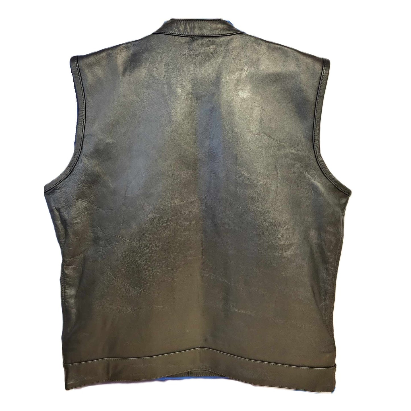Kick Stands Up Biker Shop Men's Leather Motorcycle Club Vest-Collared back view