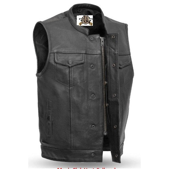 Kick Stands Up Biker Shop Men's Leather Motorcycle Club Vest-Collared
